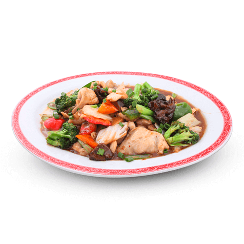 POLLO SALTADO CON VERDURAS Y HONGOS